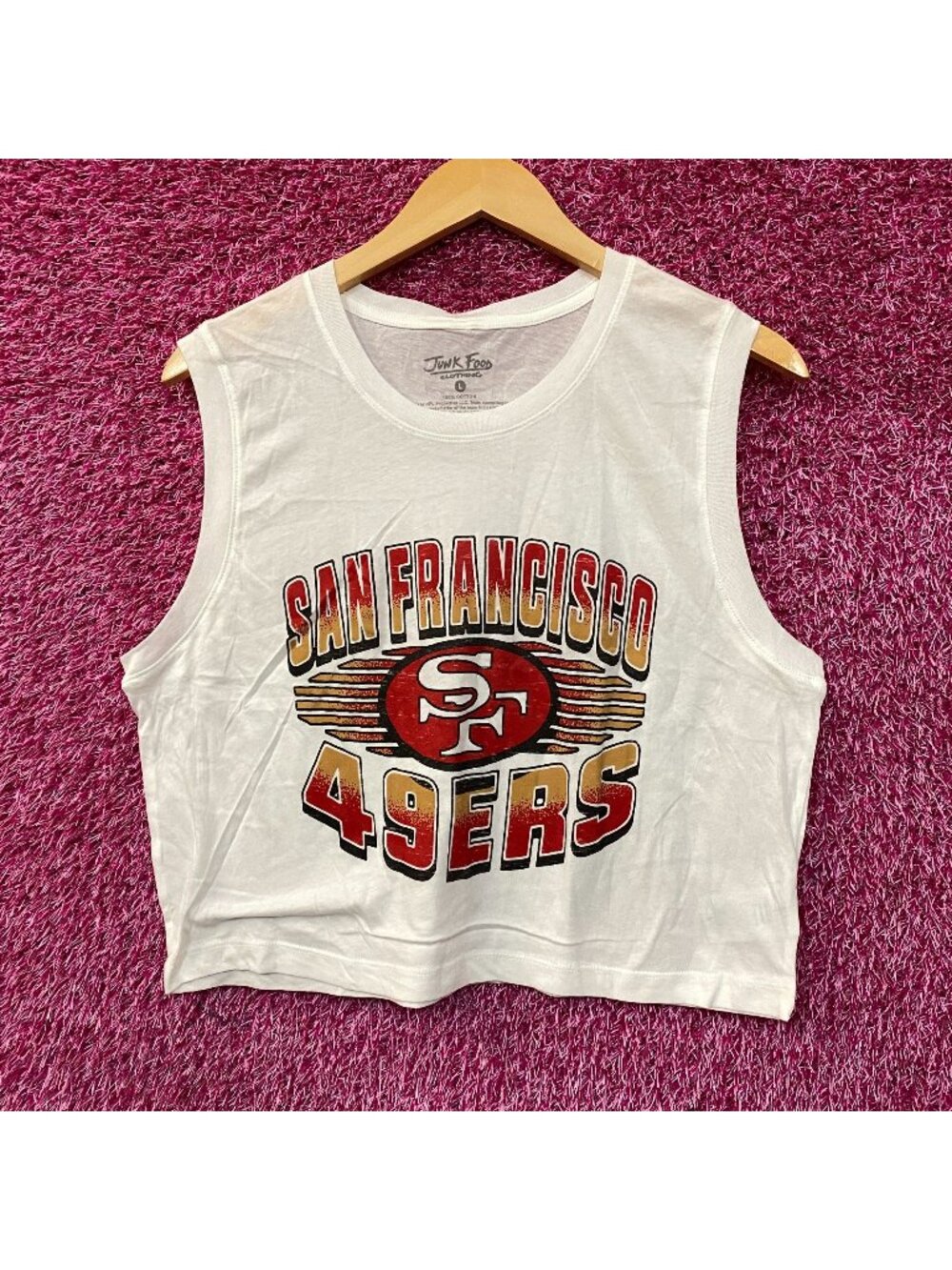 Junk Food Clothing San Francisco 49ers Football Cropped Sleeveless T-Shirt L